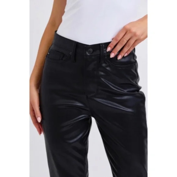 JUDY BLUE New Fall 24! Black High Waist Tummy Control Faux Leather Bootcut Pants - Picture 5 of 5